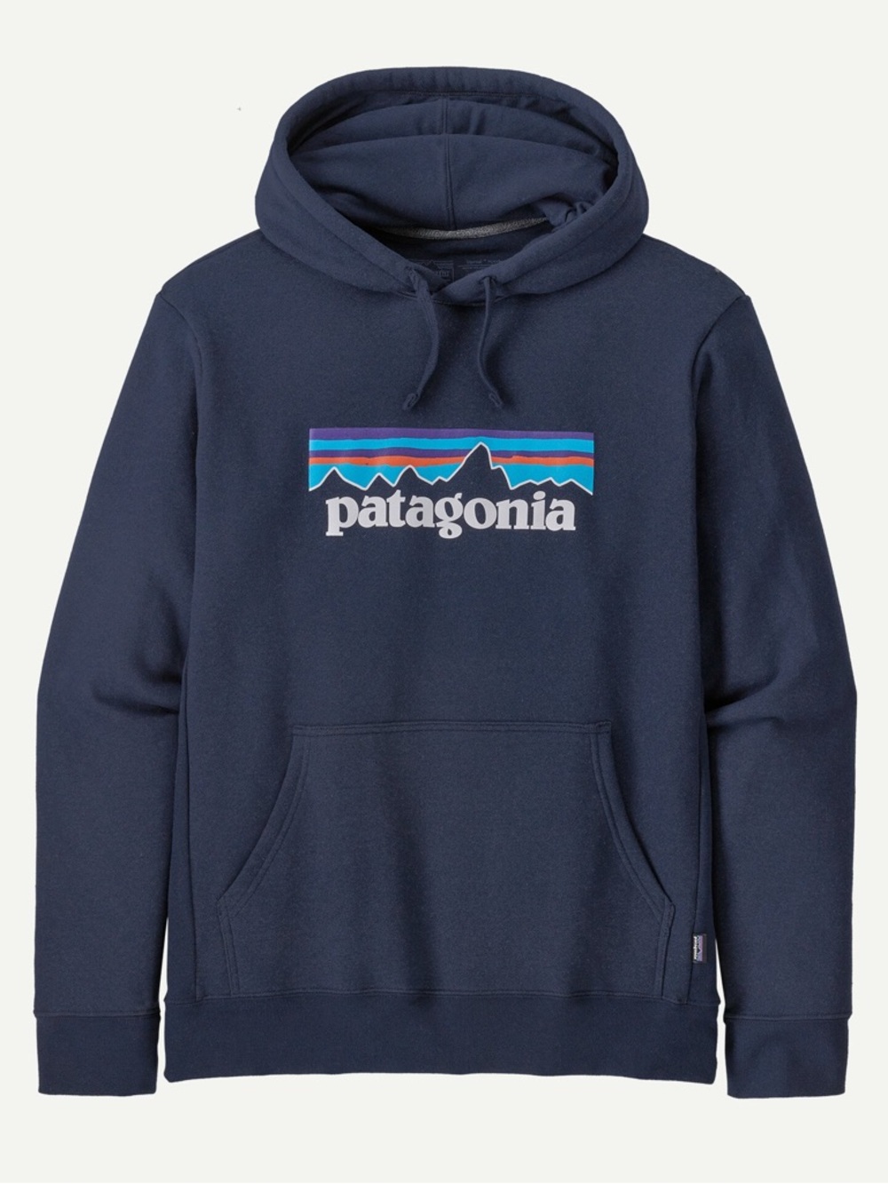 Patagonia Navy Pullover Hoodie with Multicolor Logo